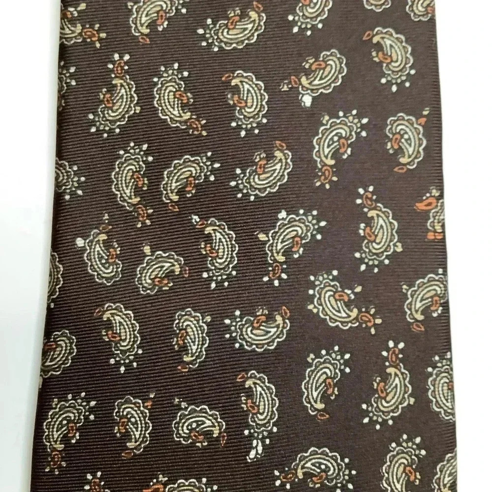 Vintage Nino Cerruti 100% Silk Tie Brown Orange Paisley Foulard Necktie 3" - Picture 8 of 11